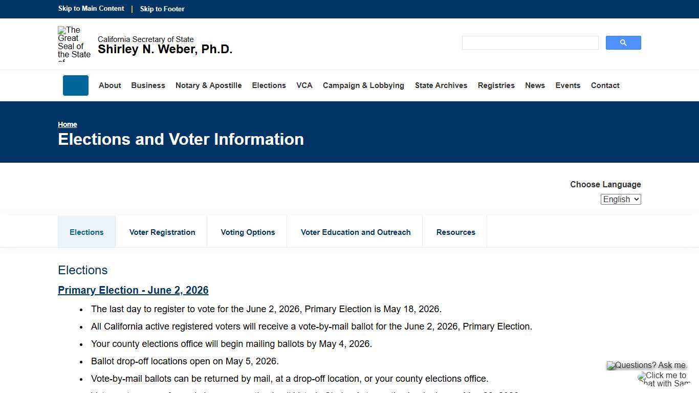 Elections and Voter Information :: California Secretary of State
